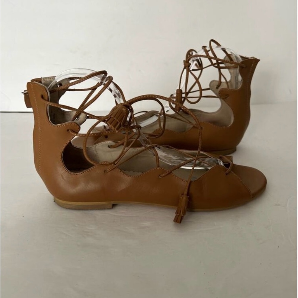 Boden Women's Leather Tasseled Strappy Gladiator Sandal Flat Comfort Brown SZ 38 - Picture 6 of 9
